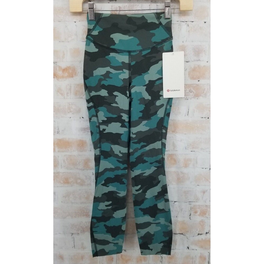 Lululemon Base Pace High Rise Crop 23" Heritage 365 Camo Tidewater Teal Sz 0 NWT